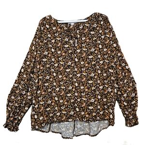 LIKE NEW Knox Fall Floral Peasant Shirt - Ruched Sleeve - Size XL